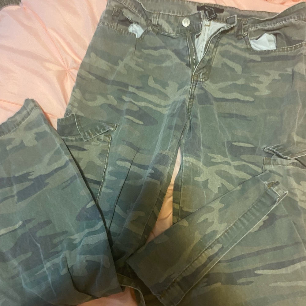Forever 21 Green Camouflage Flare Jeans